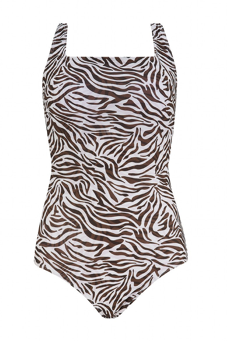 Zebra print pocketed swimsuit